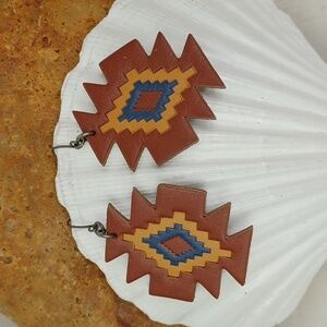 Justin Boots Adobe Red Tooled Leather Tribal Vibe Drop Earrings